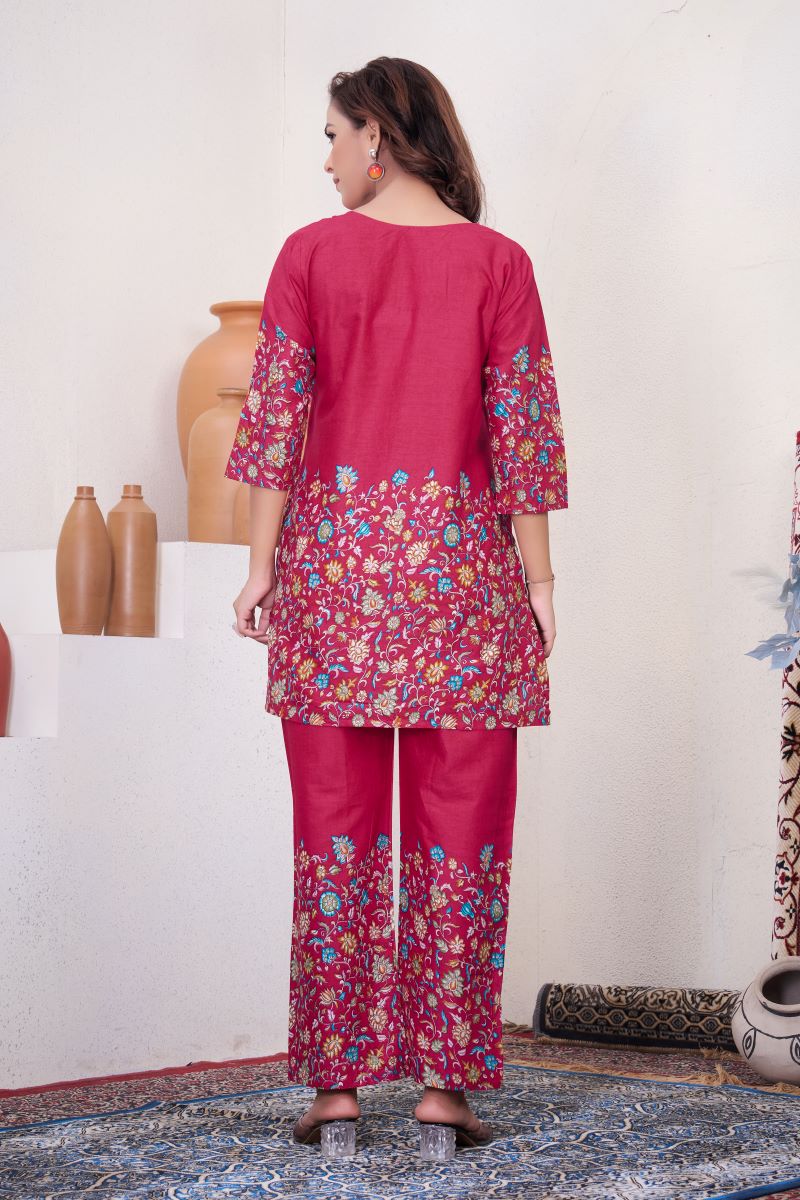 Noor Rani Pink Pure Cotton Printed Co-Ord Set