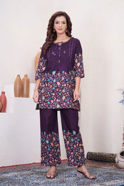 Noor Purple Pure Cotton Printed Co-Ord Set