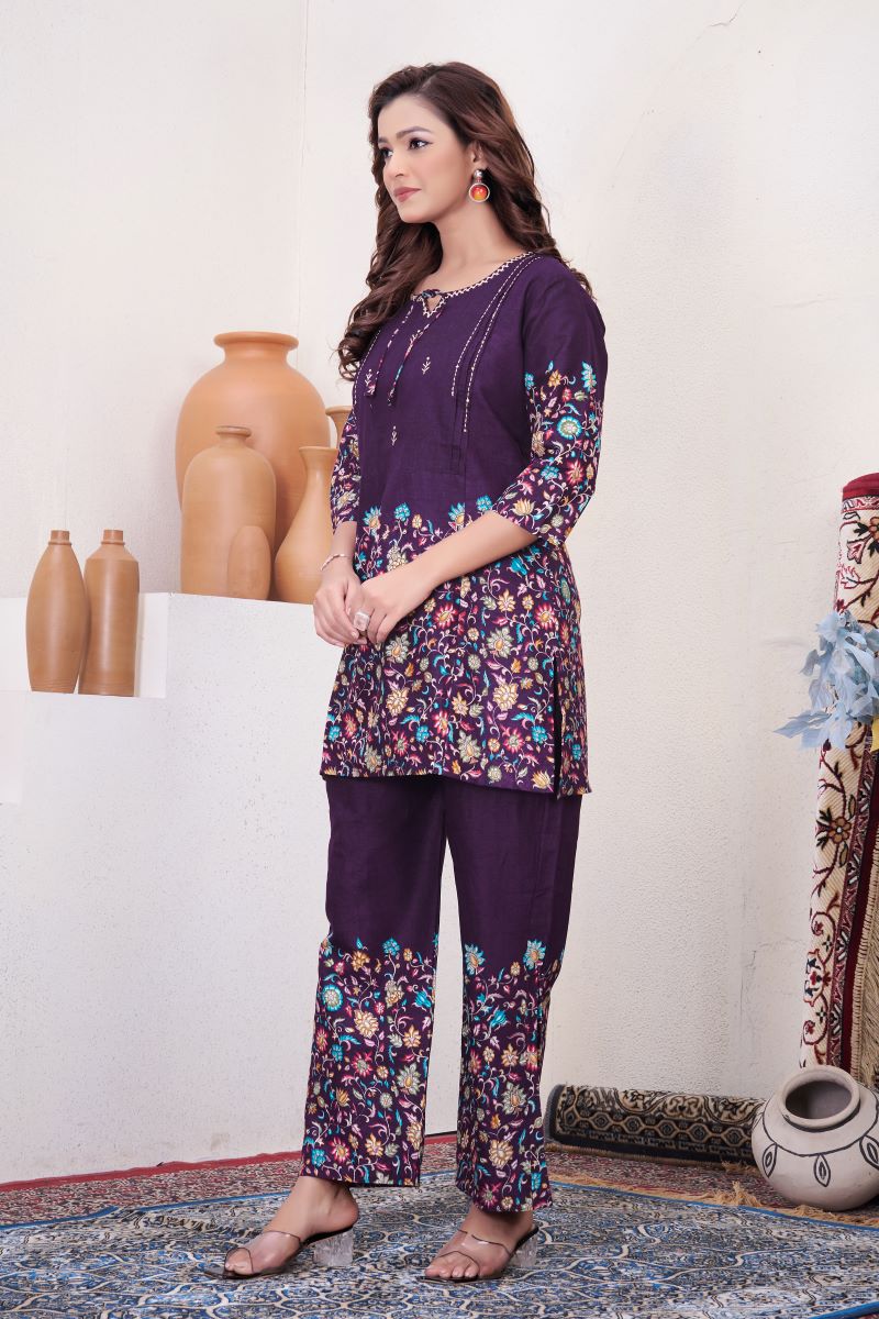 Noor Purple Pure Cotton Printed Co-Ord Set