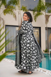 Black Printed Muslin Suit