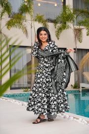Black Printed Muslin Suit