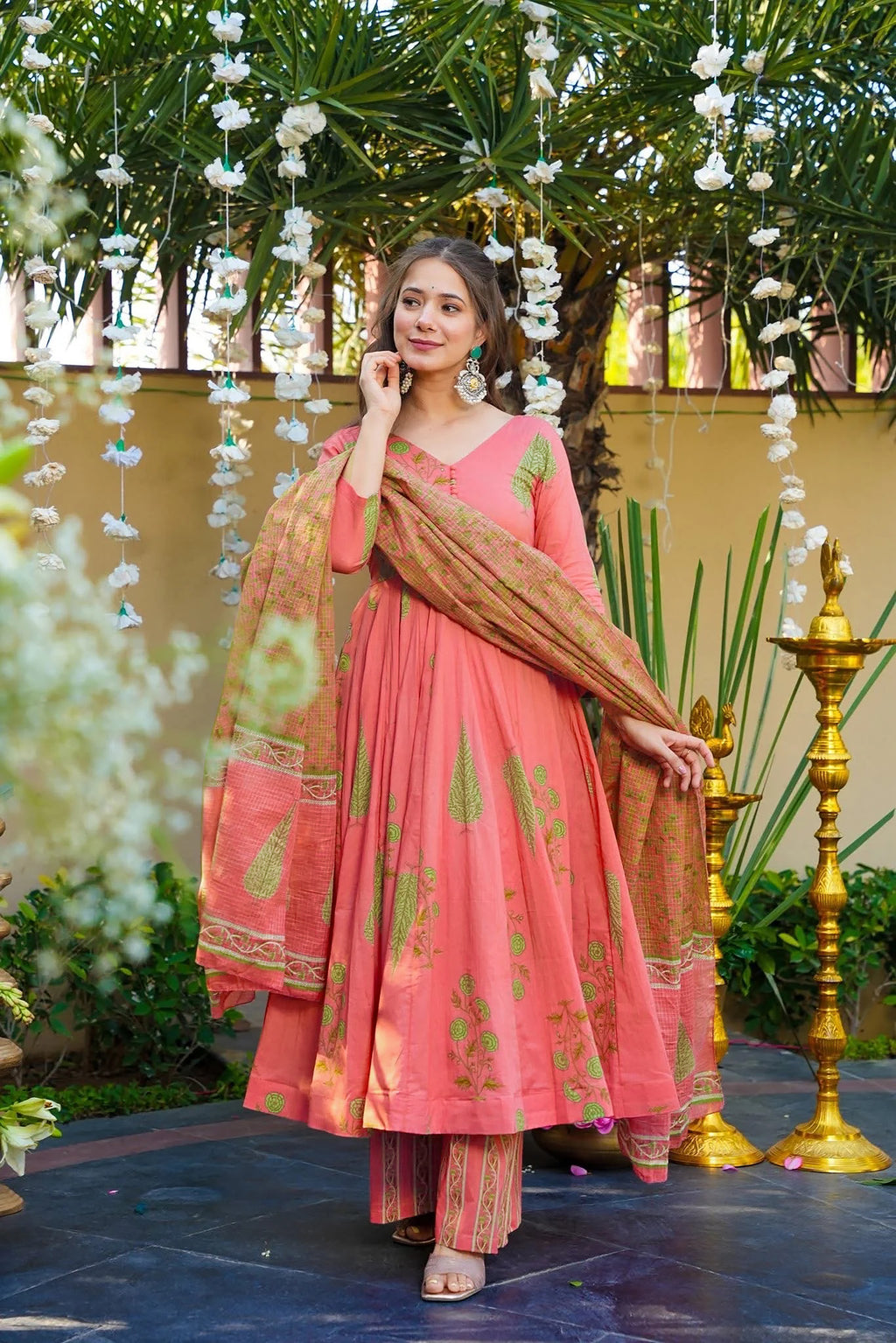 Pink Printed Muslin Suit