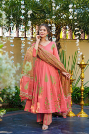 Pink Printed Muslin Suit