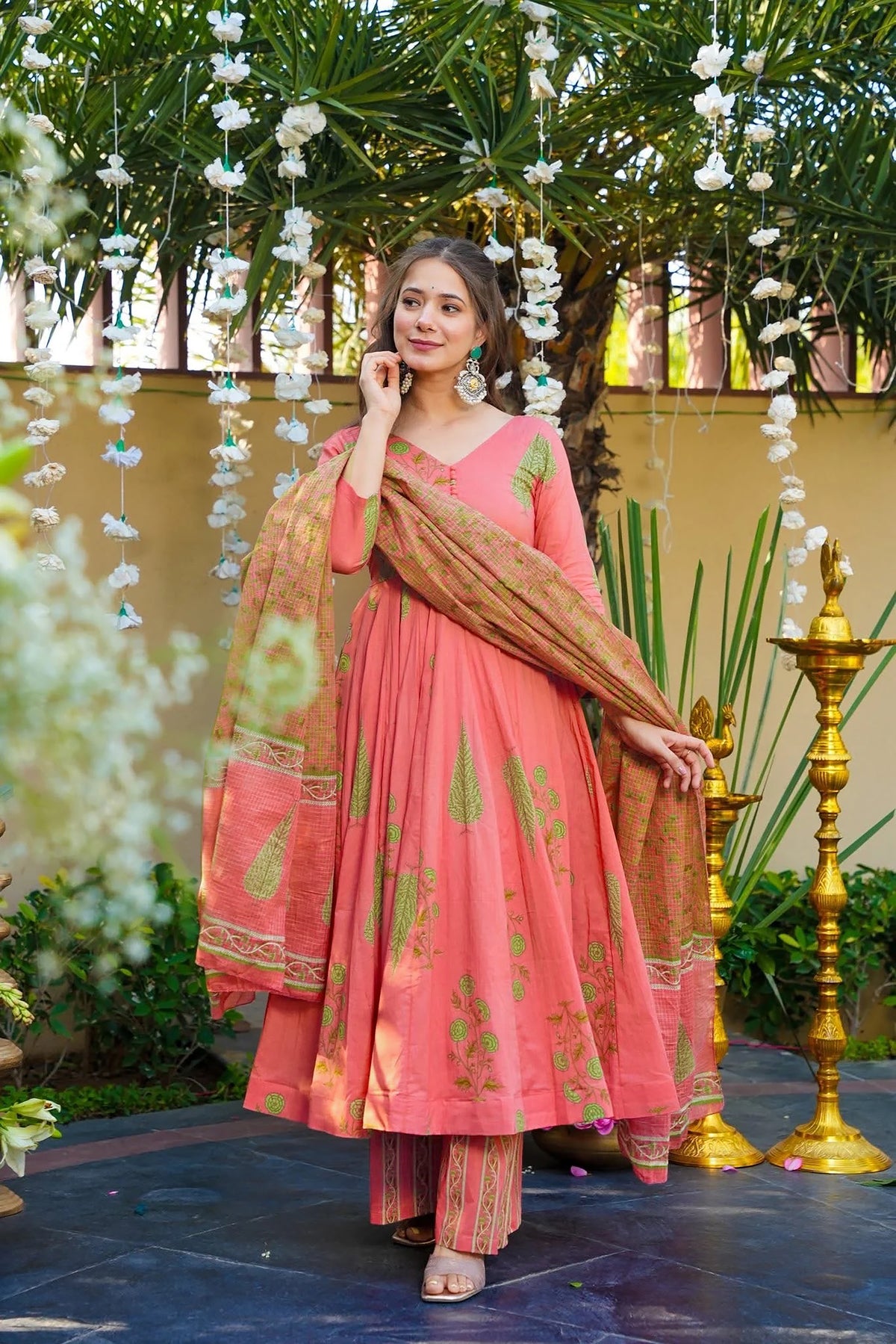 Pink Printed Muslin Suit