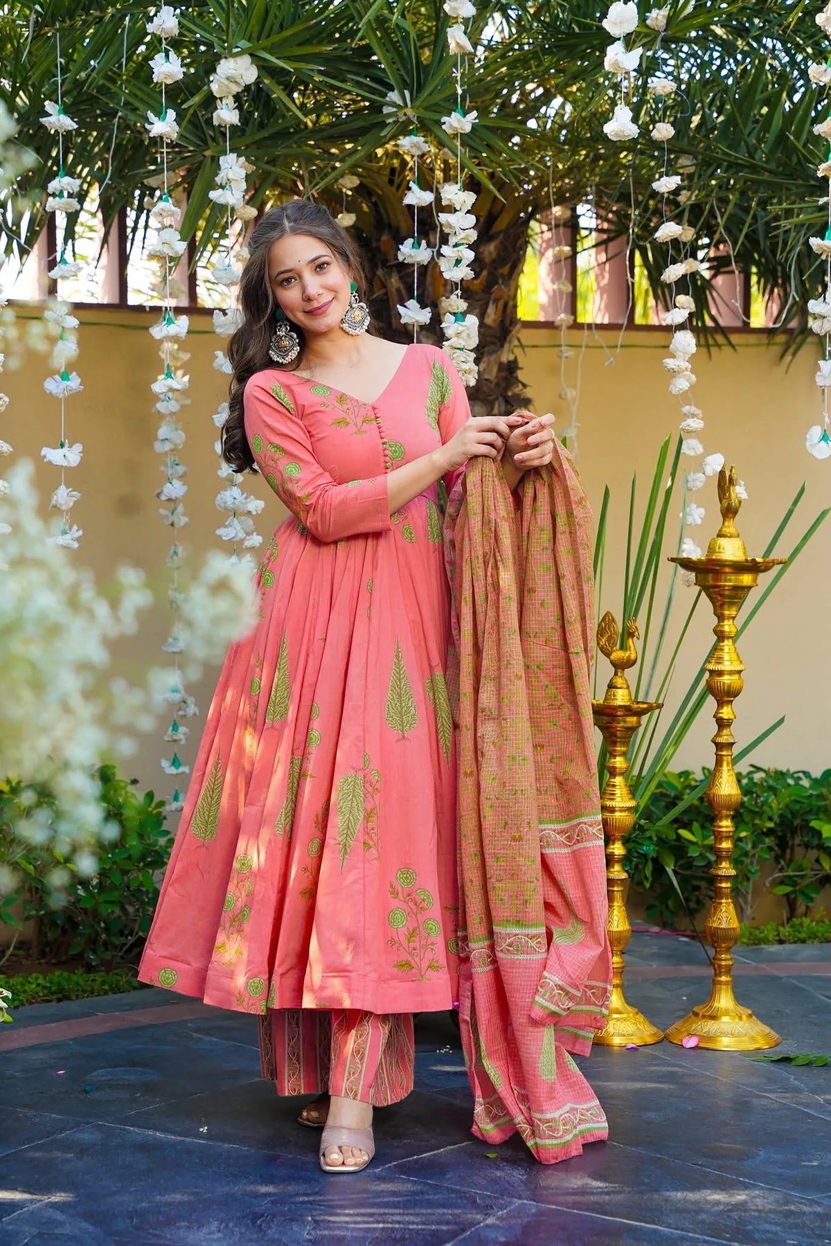 Pink Printed Muslin Suit