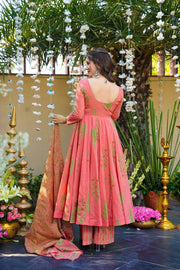 Pink Printed Muslin Suit