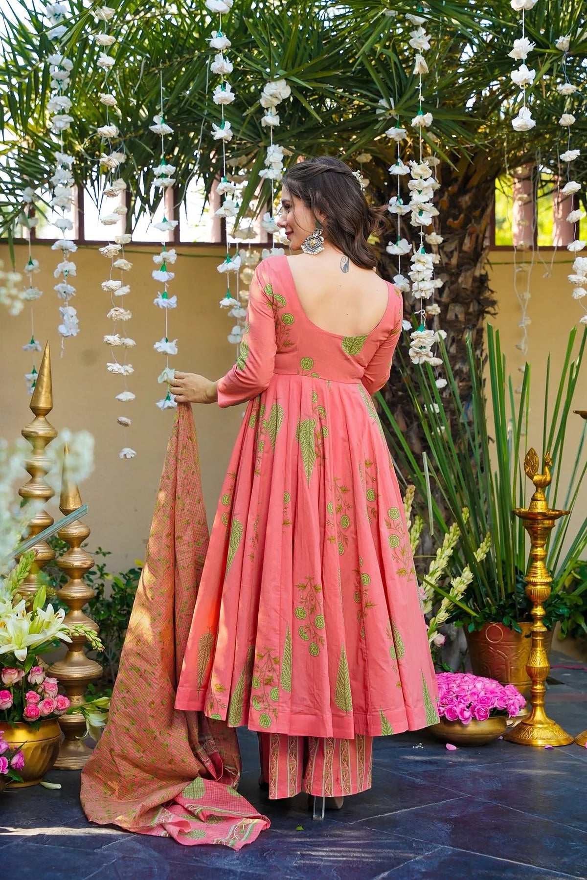 Pink Printed Muslin Suit