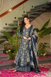 Blue Printed Muslin Suit