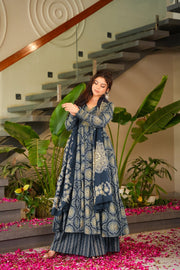 Blue Printed Muslin Suit