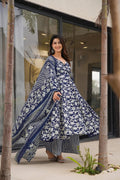 Indigo Printed Muslin Suit