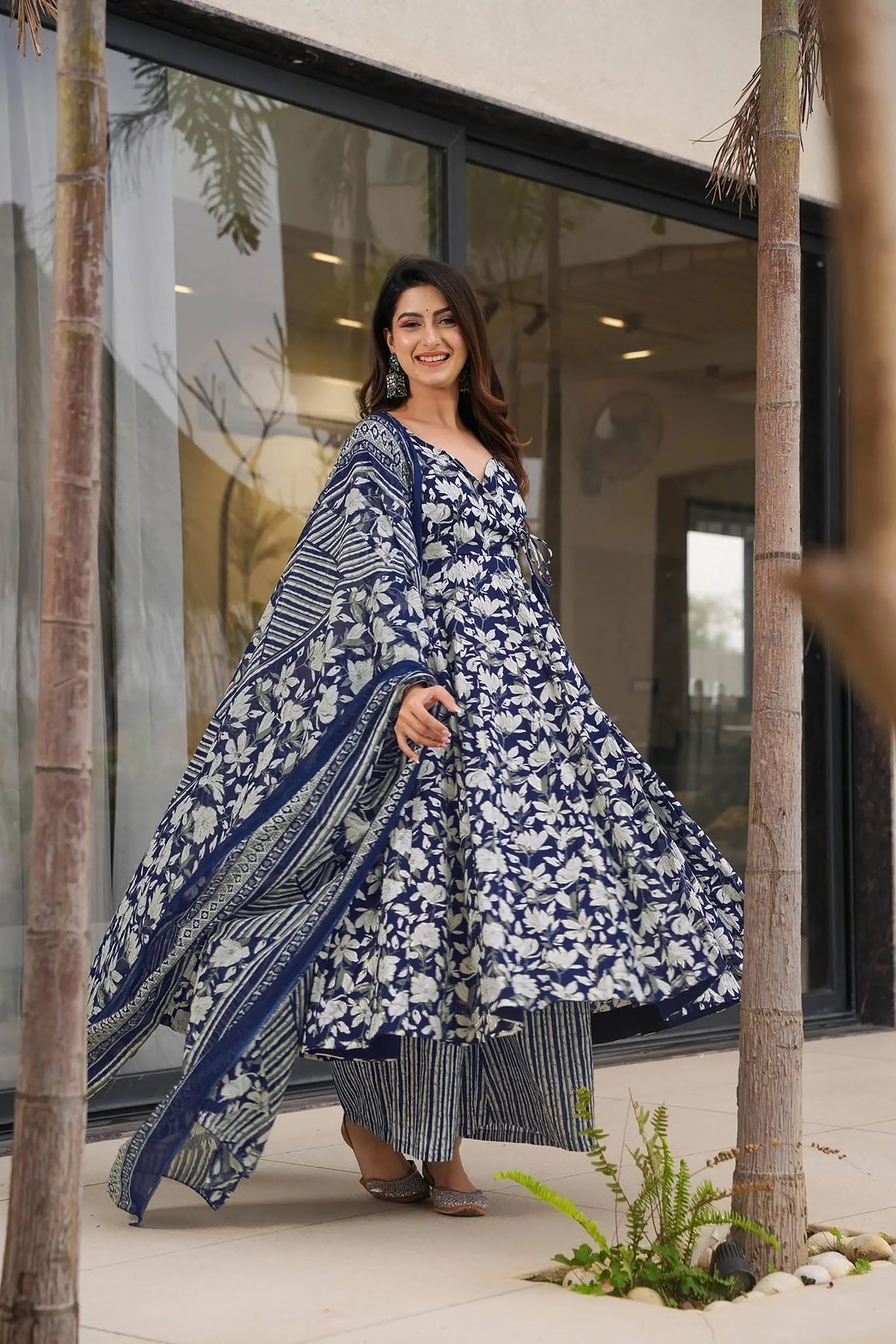 Indigo Printed Muslin Suit