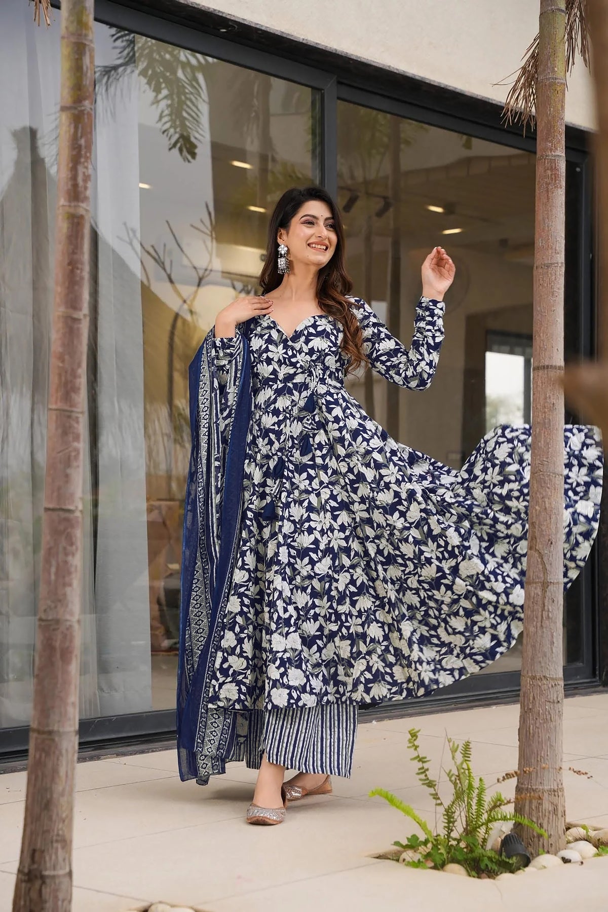 Indigo Printed Muslin Suit