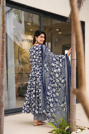 Indigo Printed Muslin Suit