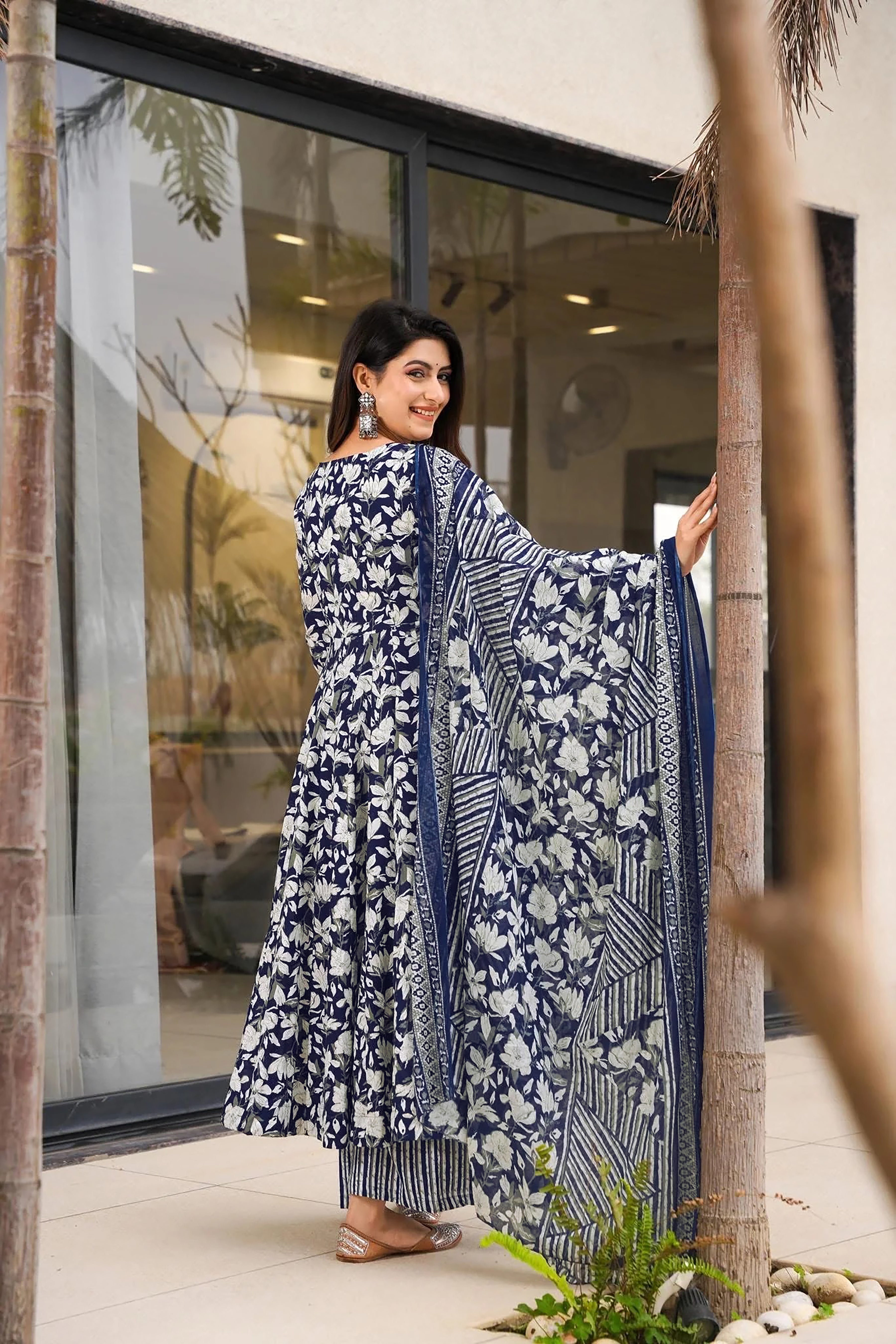 Indigo Printed Muslin Suit