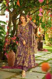 Lavender Printed Muslin Suit