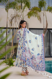 Ivory Floral Muslin Suit
