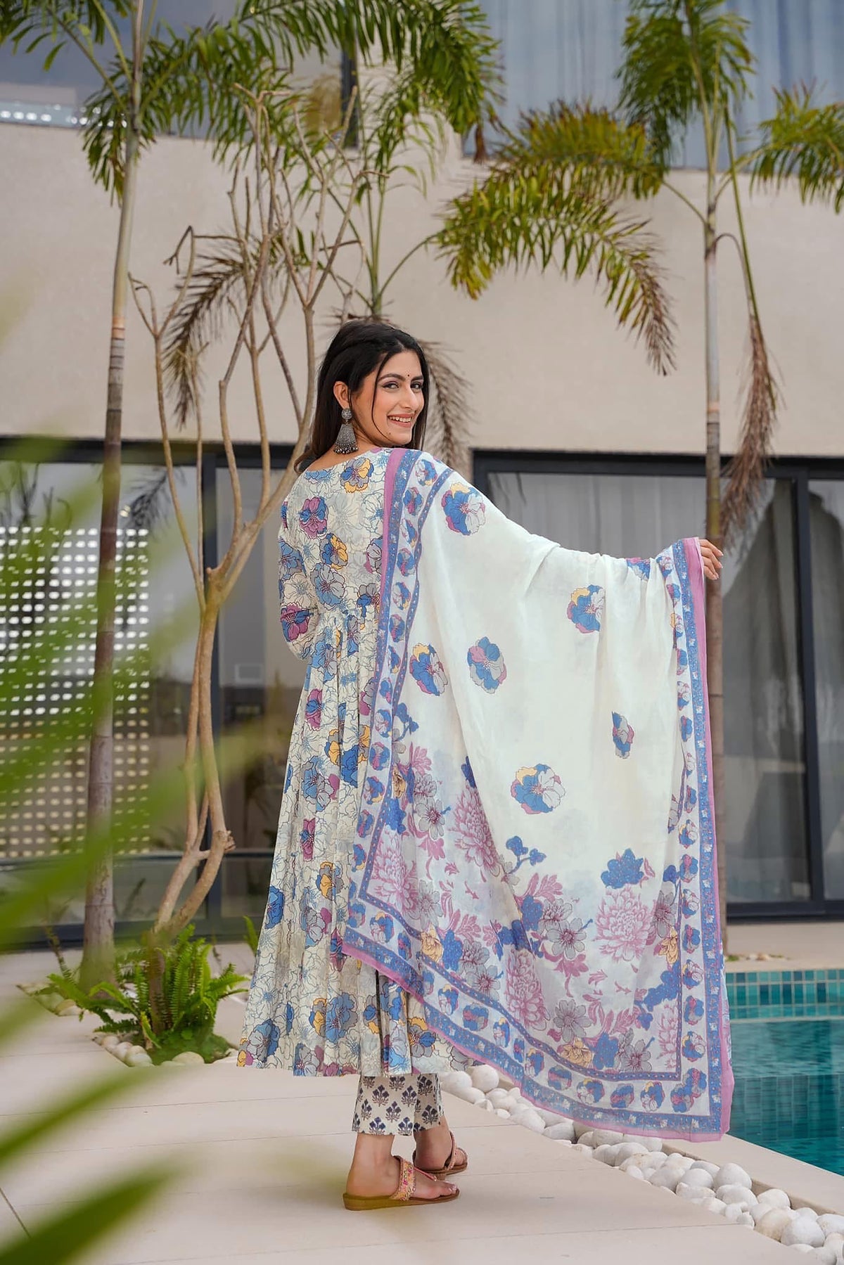 Ivory Floral Muslin Suit