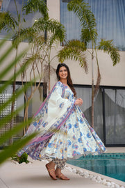 Ivory Floral Muslin Suit