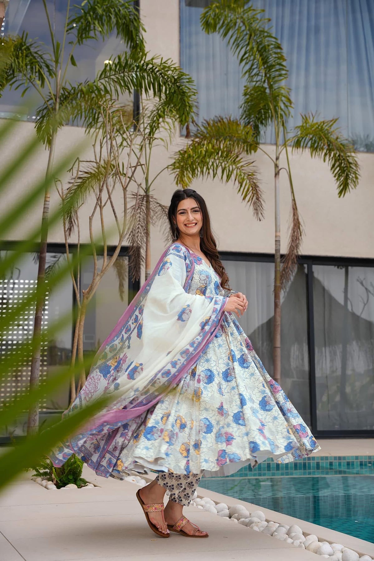 Ivory Floral Muslin Suit