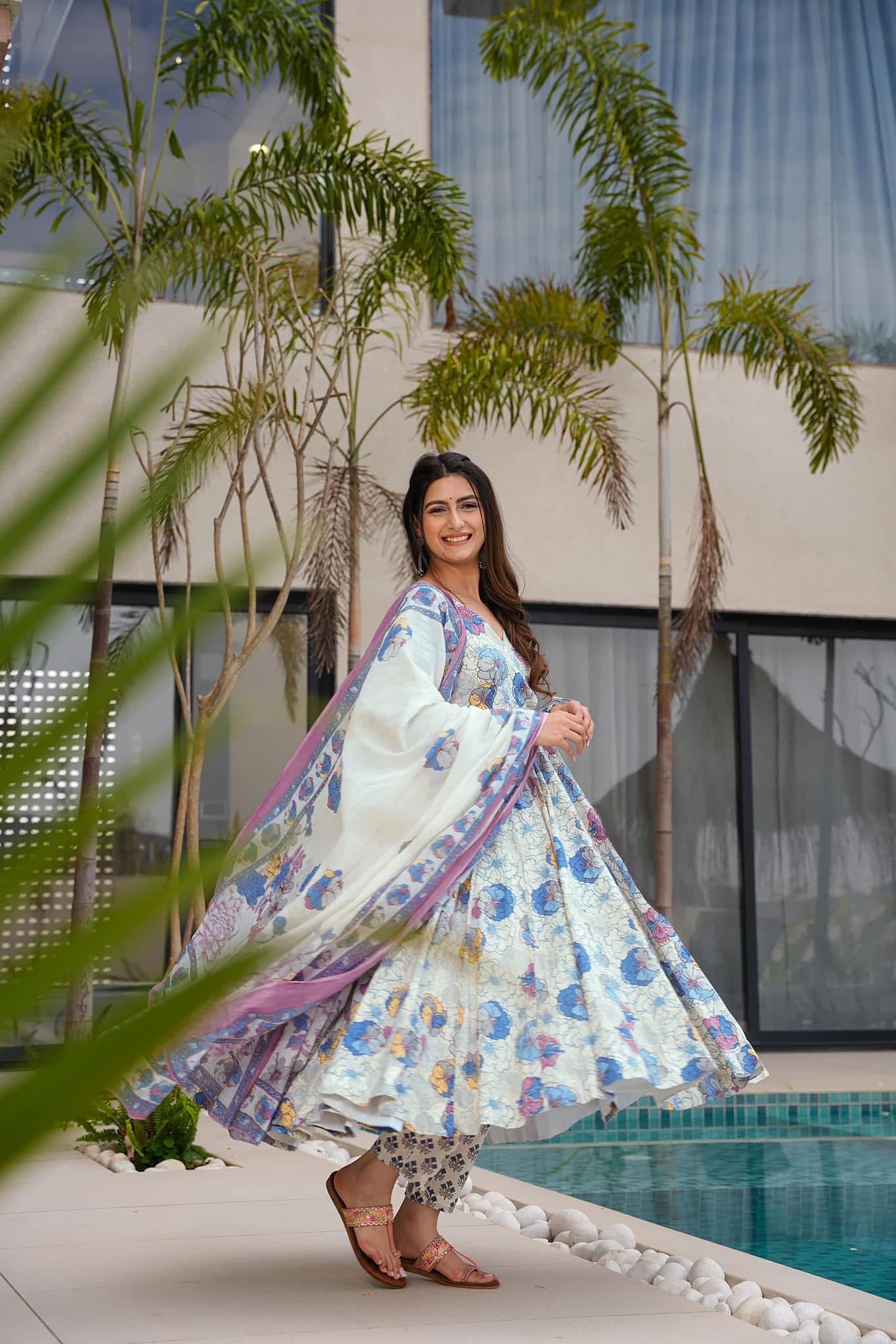 Ivory Floral Muslin Suit