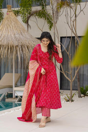 Crimson Printed Muslin Suit