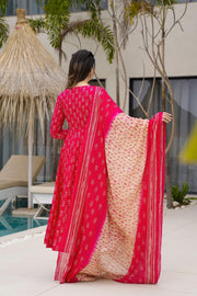 Crimson Printed Muslin Suit
