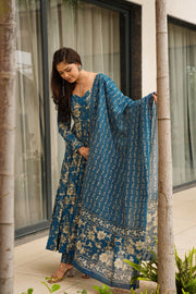 Teal Floral Muslin Suit
