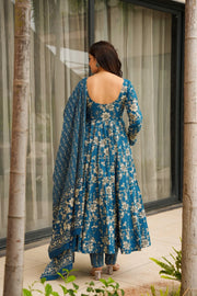 Teal Floral Muslin Suit