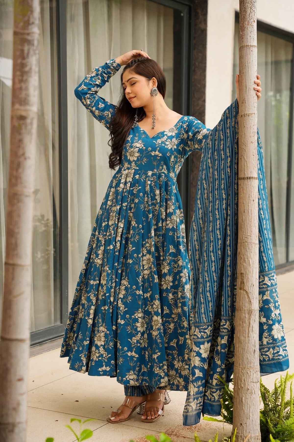 Teal Floral Muslin Suit
