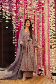 Lavender Printed Muslin Suit