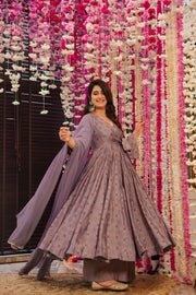 Lavender Printed Muslin Suit
