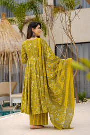 Mustard Printed Muslin Suit