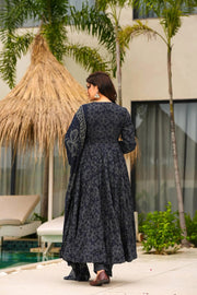 Black Floral Muslin Suit