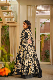 Black Floral Muslin Suit