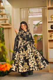 Black Floral Muslin Suit