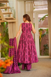 Magenta Printed Muslin Suit