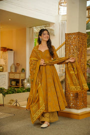 Mustard Paisley Muslin Suit