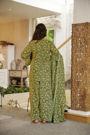Olive Green Printed Cambric Cotton Suit