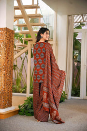 Rust Brown Ajrakh Print Cambric Cotton Suit