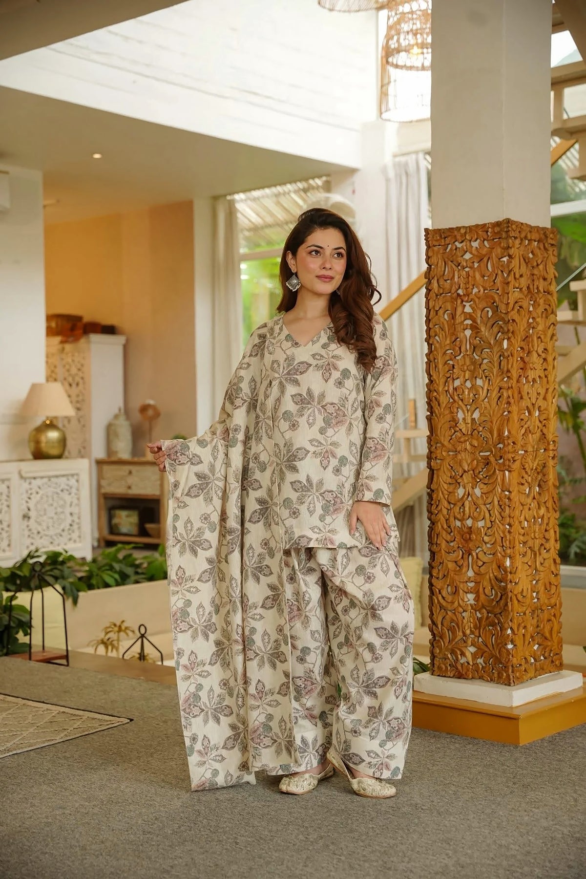 Sage Green Geometric Cambric Cotton Suit