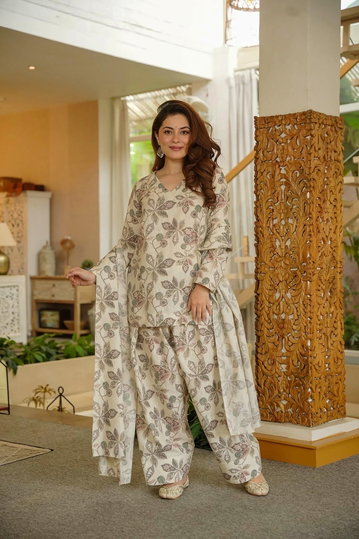 Sage Green Geometric Cambric Cotton Suit