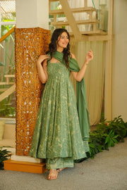 sage printed muslin suit
