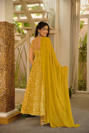Mustard Cotton Anarkali Set