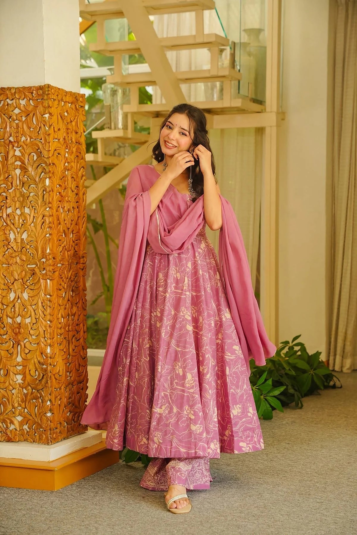 Lavender Cotton Anarkali Set