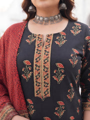 Shayara Plus Size Black Straight Kurta With Palazo & Dupatta