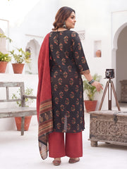 Shayara Plus Size Black Straight Kurta With Palazo & Dupatta