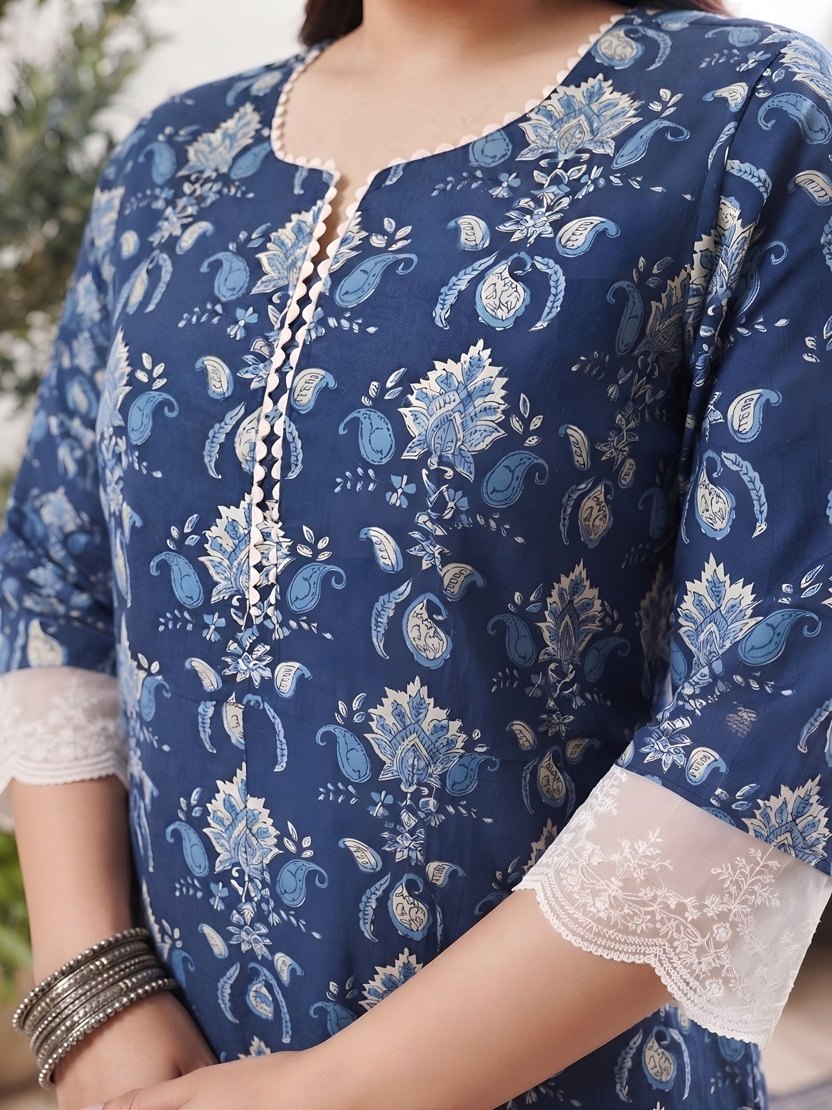 Plus Size Blue Printed Straight kurta For Women