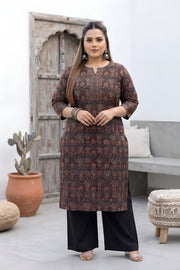 Plus Size Black Printed Straight kurta For Women