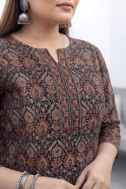 Plus Size Black Printed Straight kurta For Women