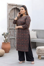 Plus Size Black Printed Straight kurta For Women